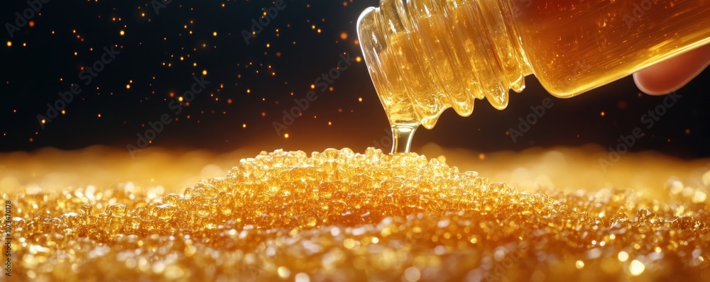Golden Nectar Poured from Beekeeper's Hand Raw Honey Harvest Close-Up, Texture, Purity, Natural Sweetness