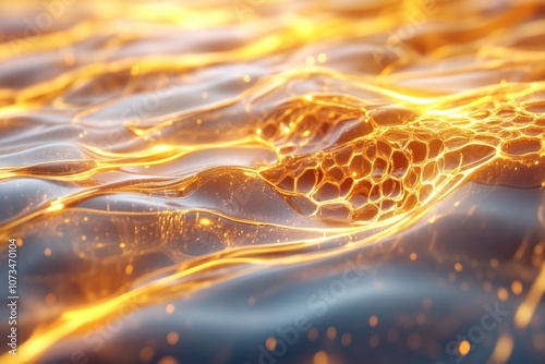 Obraz na płótnie Golden Honeycomb Glowing in Warm Light A Close-Up View of Pure, Raw Honey Flowing Over Pristine Cells, Natural Artisan Honeycomb Texture w salonie