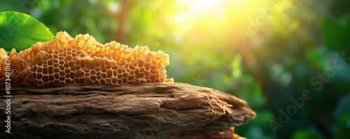 Obraz na płótnie Golden Honeycomb in Sunlight A Pristine, Artisan-Made, Raw Natural Wonder The Texture is Rich, Evoking the Sweetness of Honey and the Beauty of Nature This Exquisite Piece of Nature is a True w salonie