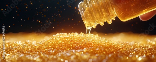 Obraz na płótnie Golden Nectar Poured from Beekeeper's Hand Raw Honey Harvest Close-Up, Texture, Purity, Natural Sweetness w salonie