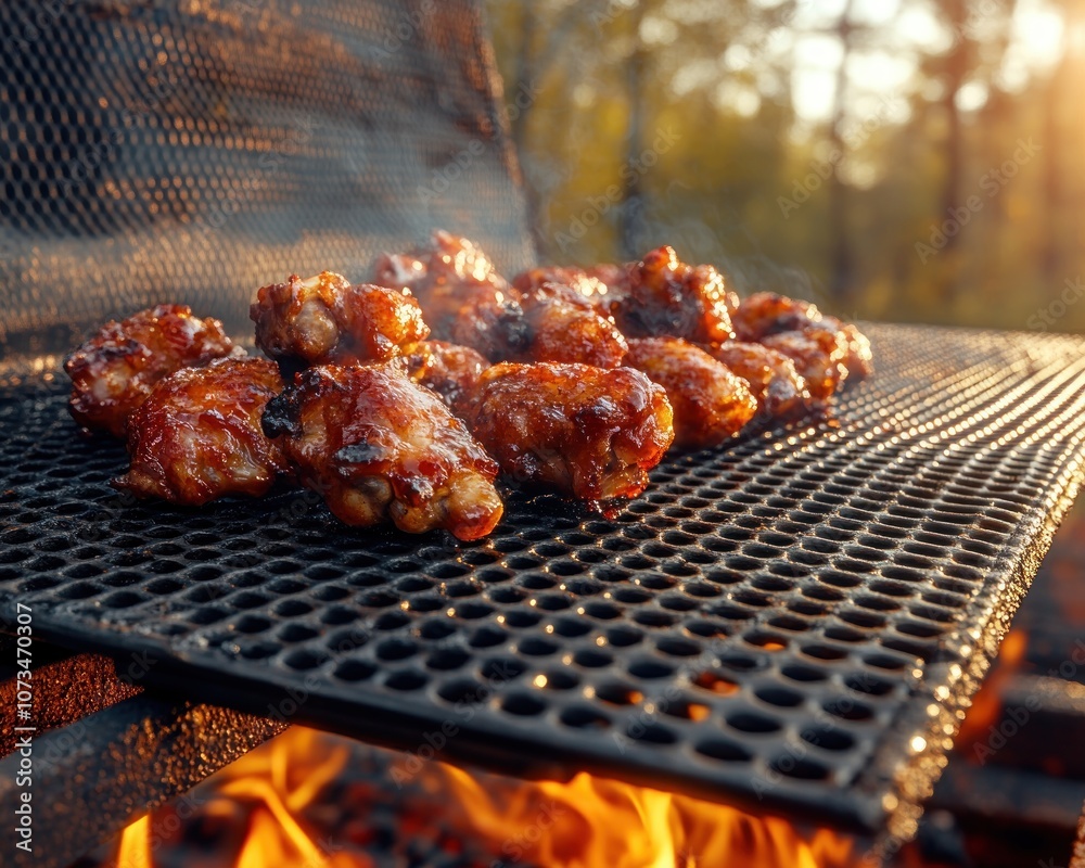 Grilled BBQ Chicken Wings with Rich Charcoal Flavor, Crispy Skin Smoky Glaze, Perfect for Game Day or Summer BBQ