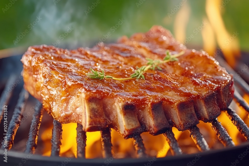 Grilled Ribs with Charred Crispy Edges on Coals, Barbecue Charcoal Crispy Smoky Flavor, Tender, Juicy Ribs with a Delicious Charred Crust, Perfect for Backyard BBQ, Mouthwatering Ribs Recipe