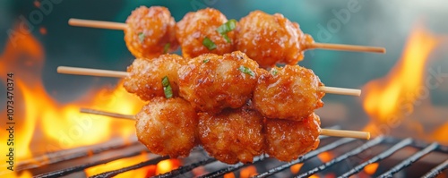 Grilled Chicken Skewers with Smoky, Crispy Texture, Perfect for Barbecue, Grilling Charcoal Cooking