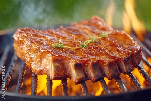 Grilled Ribs with Charred Crispy Edges on Coals, Barbecue Charcoal Crispy Smoky Flavor, Tender, Juicy Ribs with a Delicious Charred Crust, Perfect for Backyard BBQ, Mouthwatering Ribs Recipe