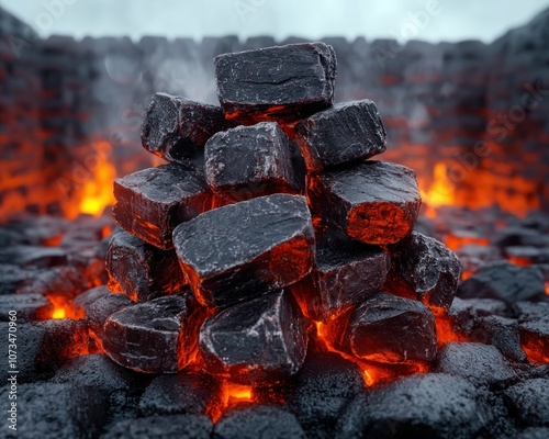Obraz na płótnie Hot Charcoal Briquettes for Grilling, BBQ, and Smoking Achieve That Perfect Smoky Flavor for Your Next Cookout w salonie