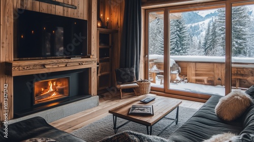 Cozy Cabin Living Room with...