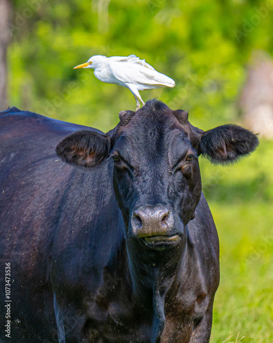 Fényképezés Cattle Egret Standing on Cow