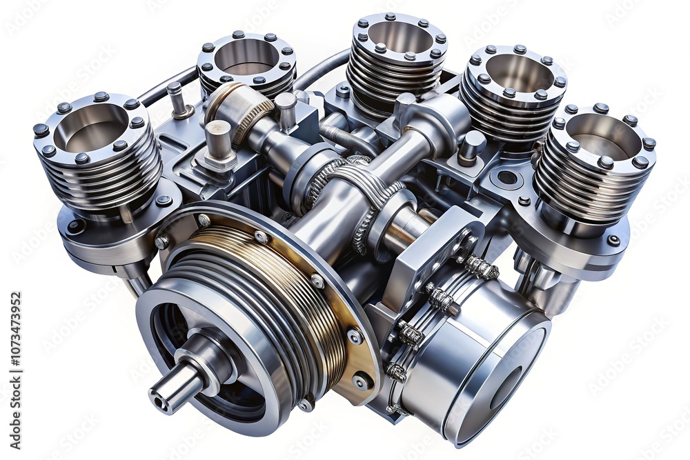 Isolated against white, an aviation piston engine cylinder stands alone. Isolated against white, an aviation piston engine cylinder stands alone.