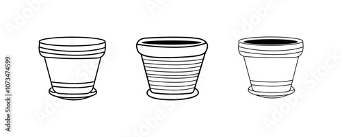 Flowerpots icon set on white background.