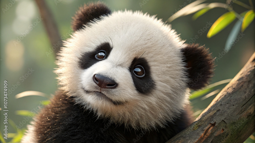 Obraz premium kawaii cute small panda with tiny nose watching at the viewer
