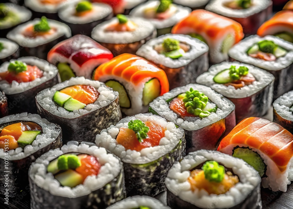Long exposure and monochrome elevate the elegance of maki sushi. Long exposure and monochrome elevate the elegance of maki sushi.