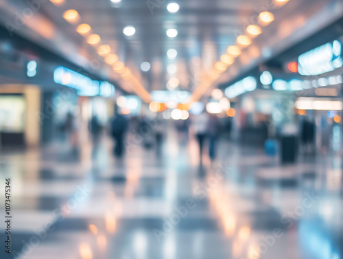 Wallpaper Mural A blurry image of a busy airport with people walking around. Scene is chaotic and bustling, with people rushing to catch their flights. Torontodigital.ca