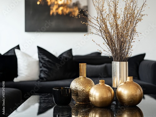 Golden Vases and a Black Gl...