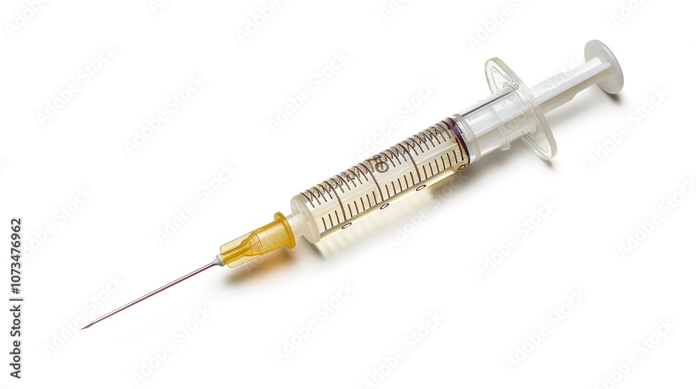 Injection with a Syringe Isolated on White Background - a clinical and precise visual. The injection with a syringe isolated on the white background creates a clean and sterile look. It gives the impr Injection with a Syringe Isolated on White Background - a clinical and precise visual. The injection with a syringe isolated on the white background creates a clean and sterile look. It gives the impr