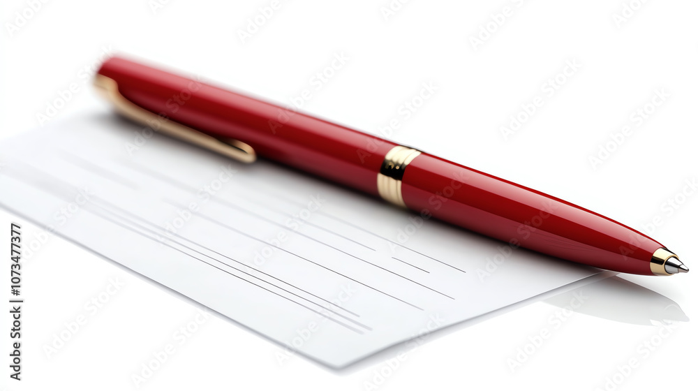 Bank check with pen, financial transaction concept, isolated on white background Bank check with pen, financial transaction concept, isolated on white background