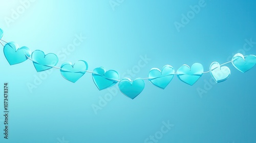 Blue Heart Garland on Blue Background. photo