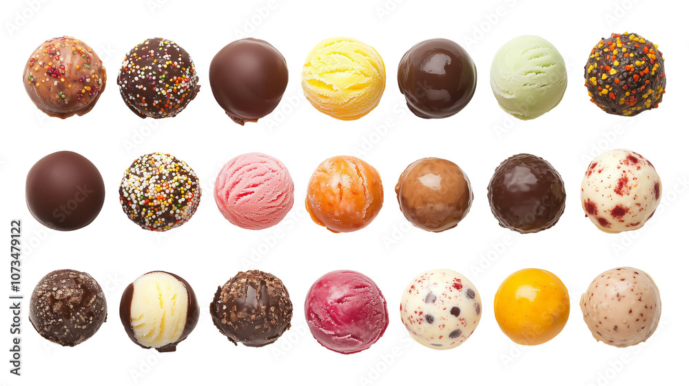 Assorted Gourmet Chocolate and Ice Cream Truffles with Sprinkles isolated on transparent background Assorted Gourmet Chocolate and Ice Cream Truffles with Sprinkles isolated on transparent background