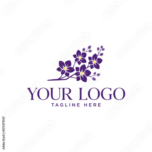 Logo of a bouquet of purple orchids with yellow stamens.