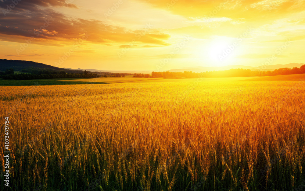 A breathtaking landscape showcasing a golden wheat field under a vibrant sunset, highlighting nature's beauty and the tranquility of rural life. A breathtaking landscape showcasing a golden wheat field under a vibrant sunset, highlighting nature's beauty and the tranquility of rural life.