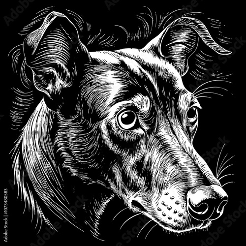 Black and white portrait of a dog face, simple monochrome vector