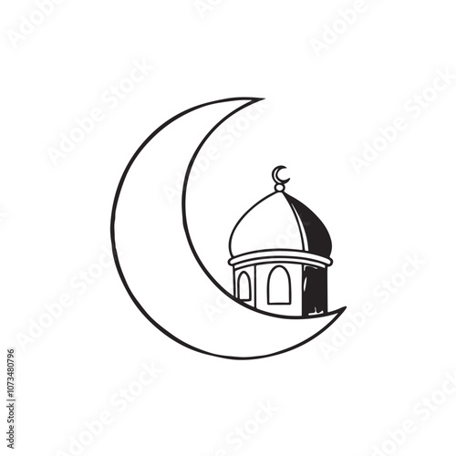 Arabic Geometric Stars Lantern and Crescent on white Background vector desing eps