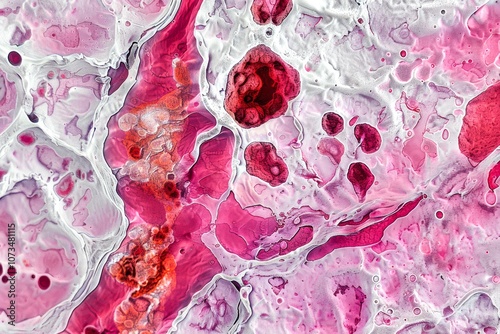 Spleen Tissue: A microscopic image of spleen tissue, highlighting red and white pulp regions.  photo