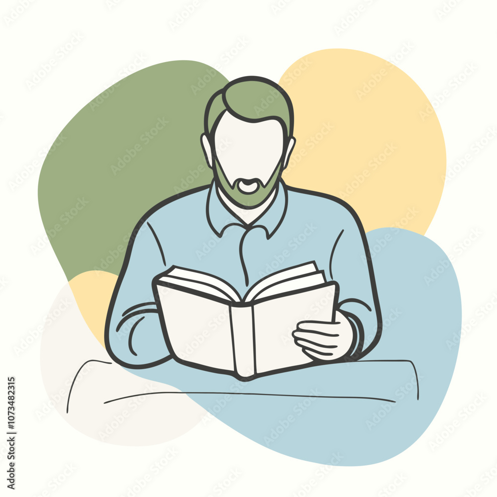 Man reading a book with pastel abstract background Man reading a book with pastel abstract background