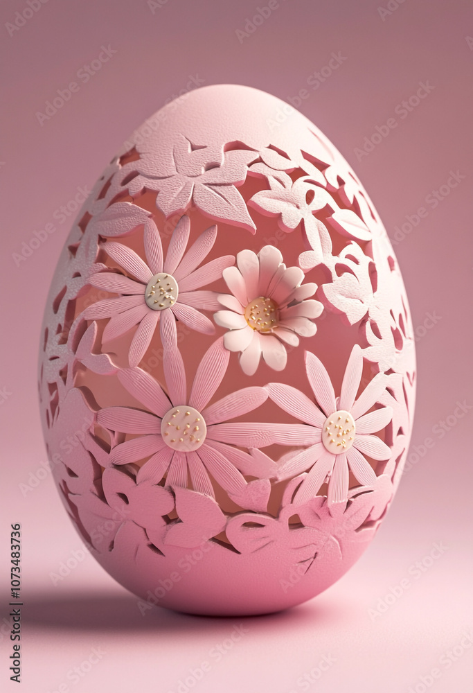 3D egg with cut-out flowers inside. Isolated on a pink background. 3D egg with cut-out flowers inside. Isolated on a pink background.
