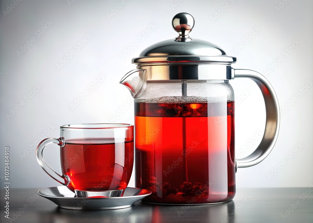 Minimalist Herbal Tea, Glass Teapot, French Press Minimalist Herbal Tea, Glass Teapot, French Press