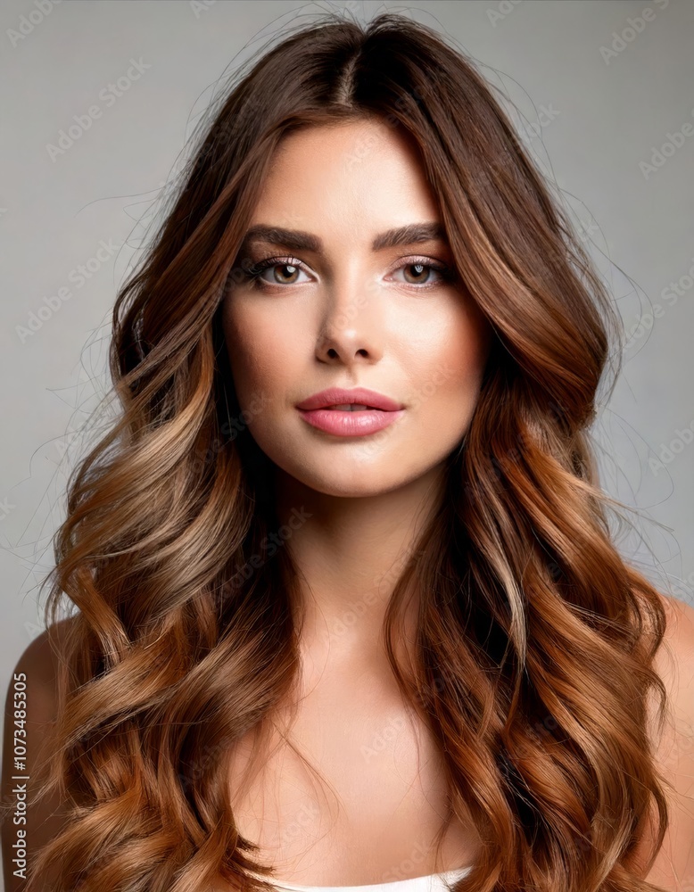 Effortless Beauty: A radiant woman with long, flowing brunette hair, captivating with her natural beauty and confidence. Her warm. Effortless Beauty: A radiant woman with long, flowing brunette hair, captivating with her natural beauty and confidence. Her warm.