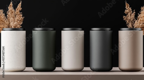 Rustic minimalism, three vases showcasing dried botanical arrangements for a natural and elegant home decor centerpiece