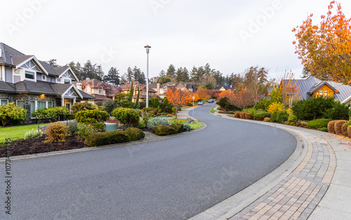 Charming Residential Street in Victoria, Vancouver Island, Autumn Colors