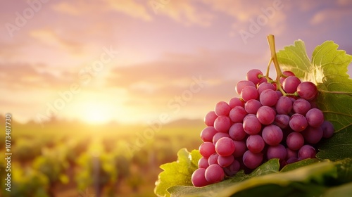 Lush grapes basking in the golden sunset glow photo