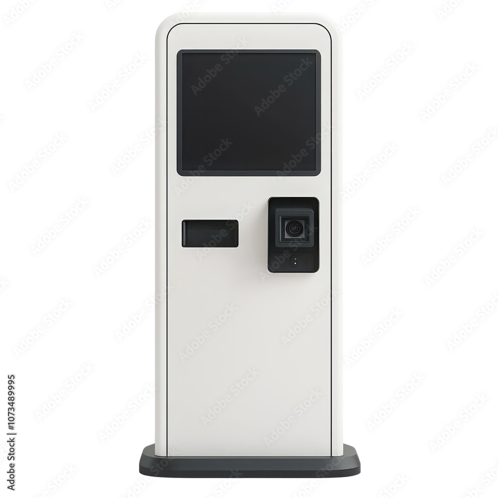 Self-service kiosk with touchscreen, modern design, white isolated background. Self-service kiosk with touchscreen, modern design, white isolated background.
