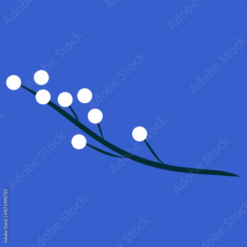 White berries on a branch isolated on blue background