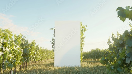 Standee Mockup in Beautiful Vineyard Setting for Wine Events Promotion photo