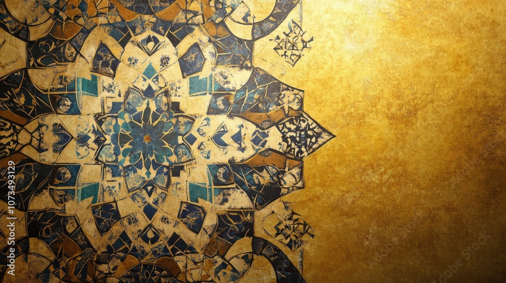Naklejka premium Intricate Mosaic Design with Golden Background