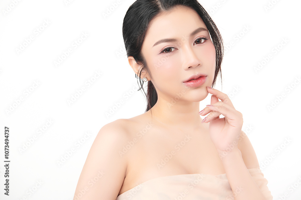 Beautiful young asian woman with clean fresh skin on white background, Face care, Facial treatment, Cosmetology, beauty and spa, Asian women portrait. Beautiful young asian woman with clean fresh skin on white background, Face care, Facial treatment, Cosmetology, beauty and spa, Asian women portrait.