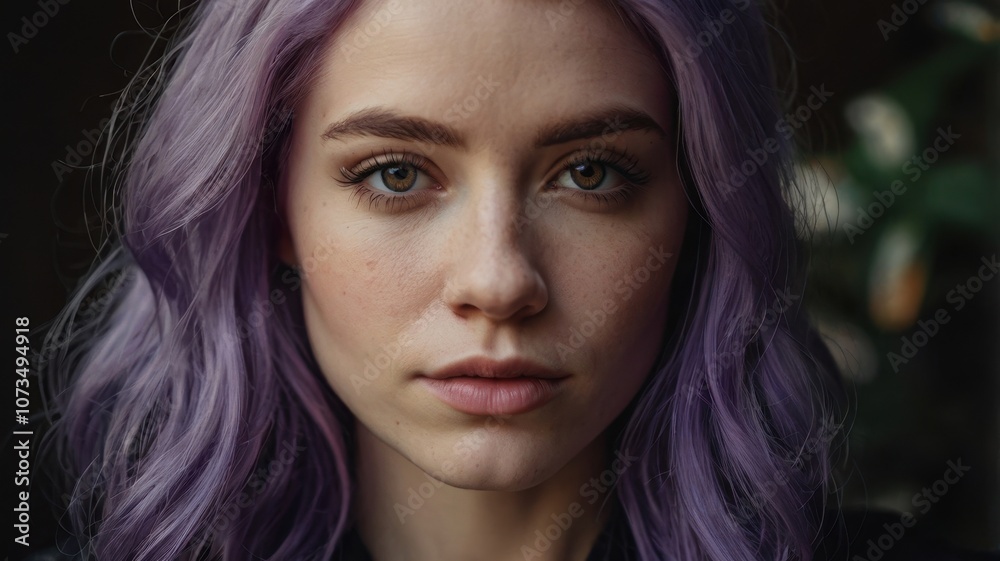 A woman with violet hair A woman with violet hair