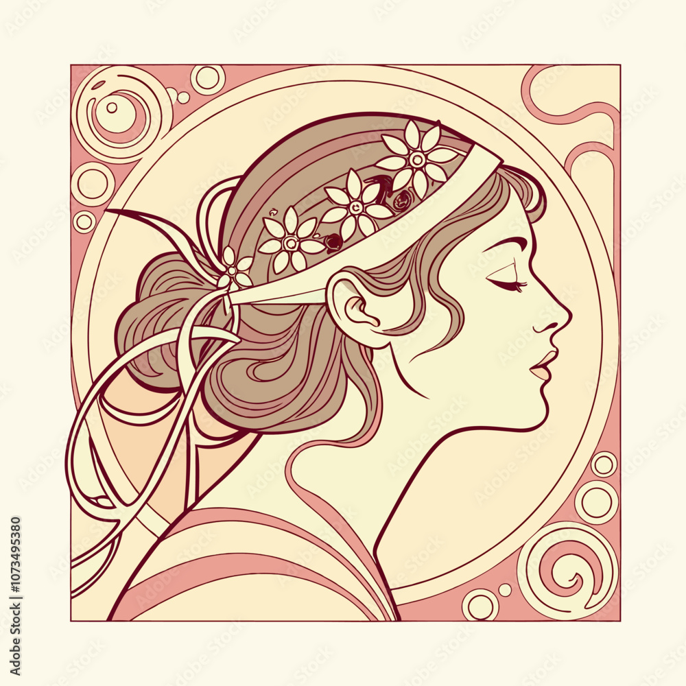 Graceful Woman with Flowing Hair and Floral Graceful Woman with Flowing Hair and Floral