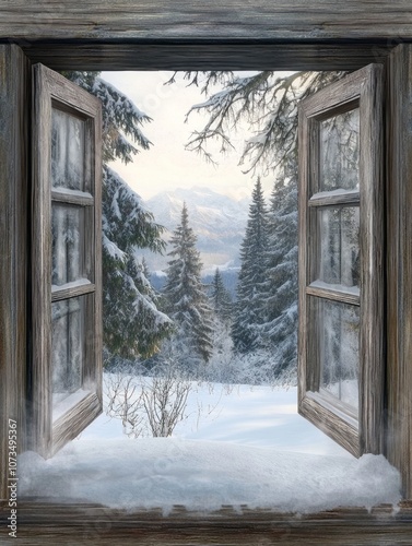 A Window View of a Snowy Mo...