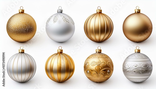 Set of vector gold and silver christmas balls with ornaments. collection isolated realistic decorations. Vector illustration on white background.