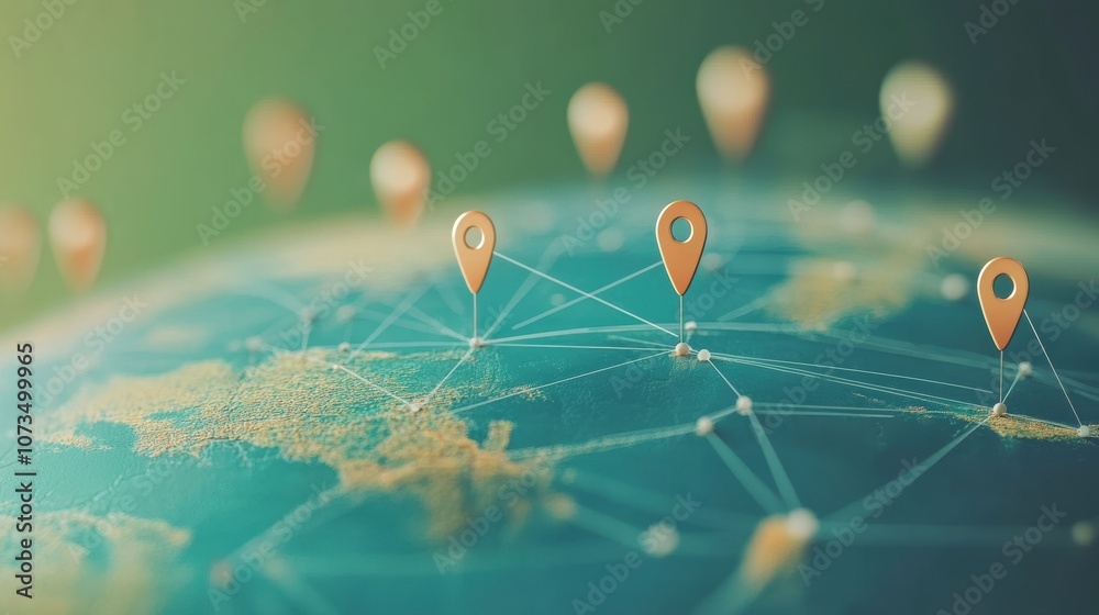 A globe with digital location pins symbolizing connectivity and global mapping, showcasing a network of links across various continents. A globe with digital location pins symbolizing connectivity and global mapping, showcasing a network of links across various continents.