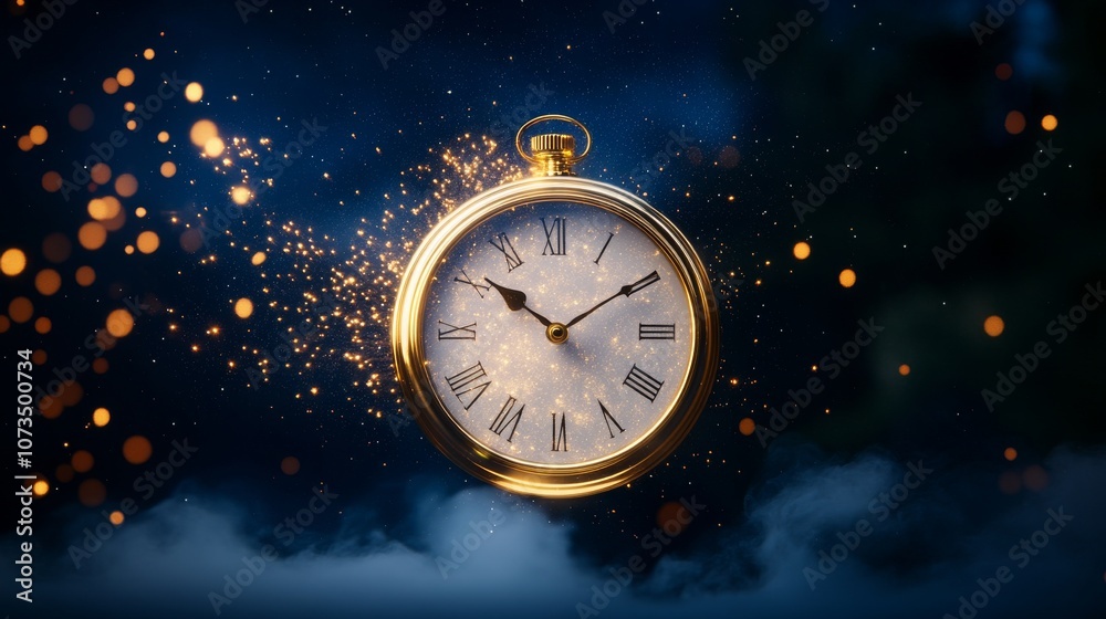 Enchanted pocket watch surrounded by magical sparkles Enchanted pocket watch surrounded by magical sparkles