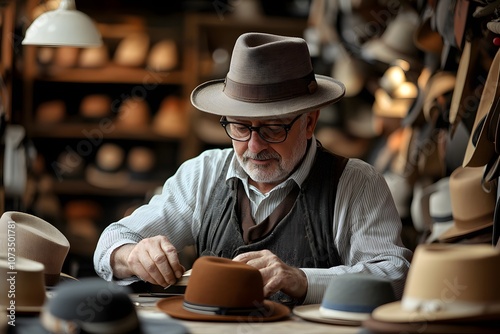 Hat maker crafting hat photo