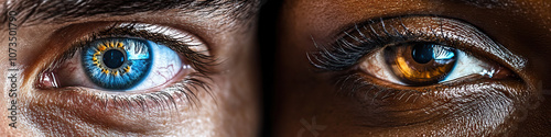 An intense eye contact between two individuals, conveying unwavering determination.