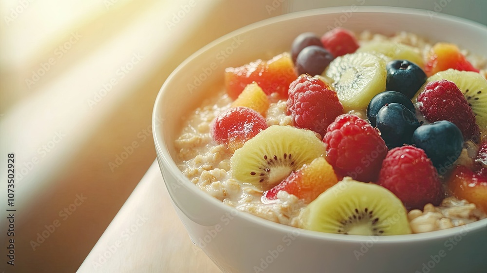 Colorful Fruit Bowl with Oatmeal and Berries Colorful Fruit Bowl with Oatmeal and Berries
