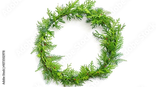 Christmas Wreath Isolated on White Background - a festive and charming visual. The Christmas wreath isolated on the white background creates a simple yet elegant look. It gives the impression of a hol