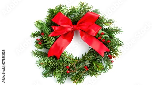 Christmas Wreath Isolated on White Background - a festive and charming visual. The Christmas wreath isolated on the white background creates a simple yet elegant look. It gives the impression of a hol