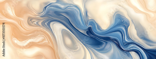 Abstract fluid art background blue and beige colors. Liquid marble. Acrylic painting with sand gradient.